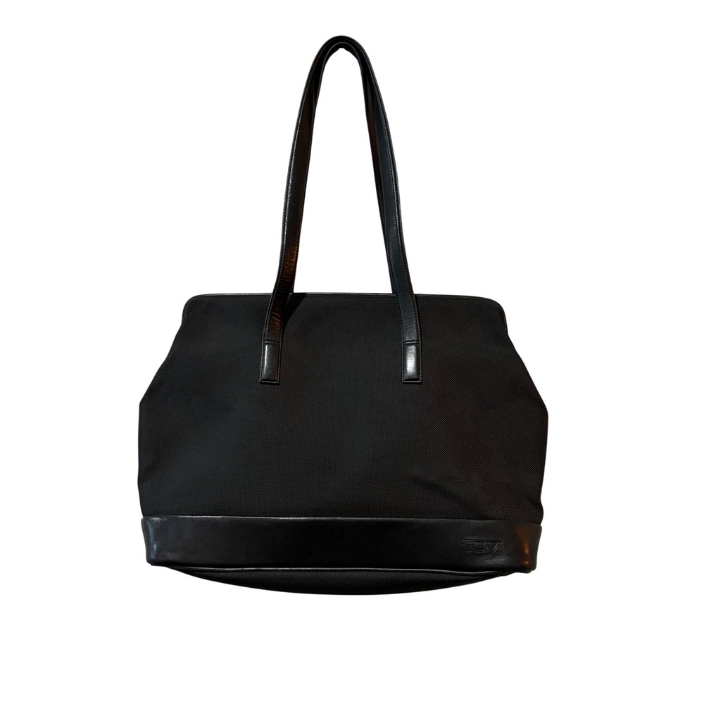 Tumi Ballistic Nylon Bag Black Leather Trim Business Shoulder Tote Utility